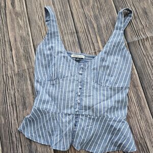 NEW American Eagle Blue Pin Striped Sleeveless Peplum Top Womens Medium